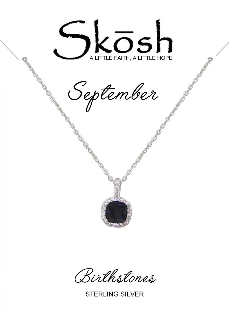 Sterling Silver CZ Halo Birthstone Necklace- September