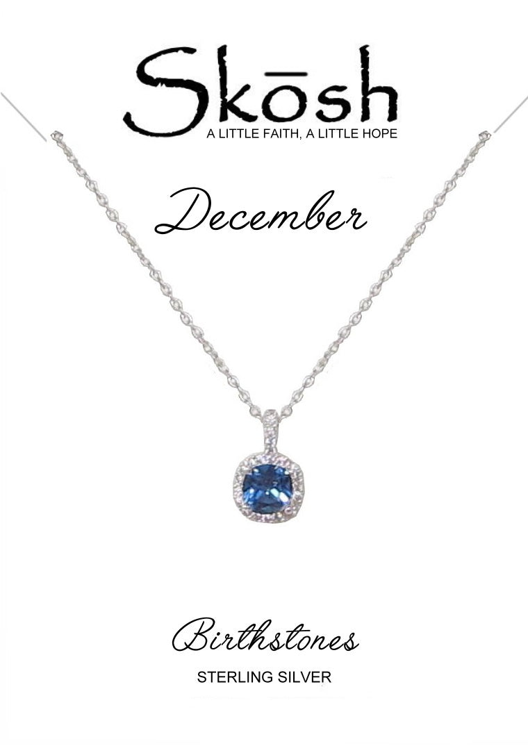 Sterling Silver CZ Halo Birthstone Necklace- December