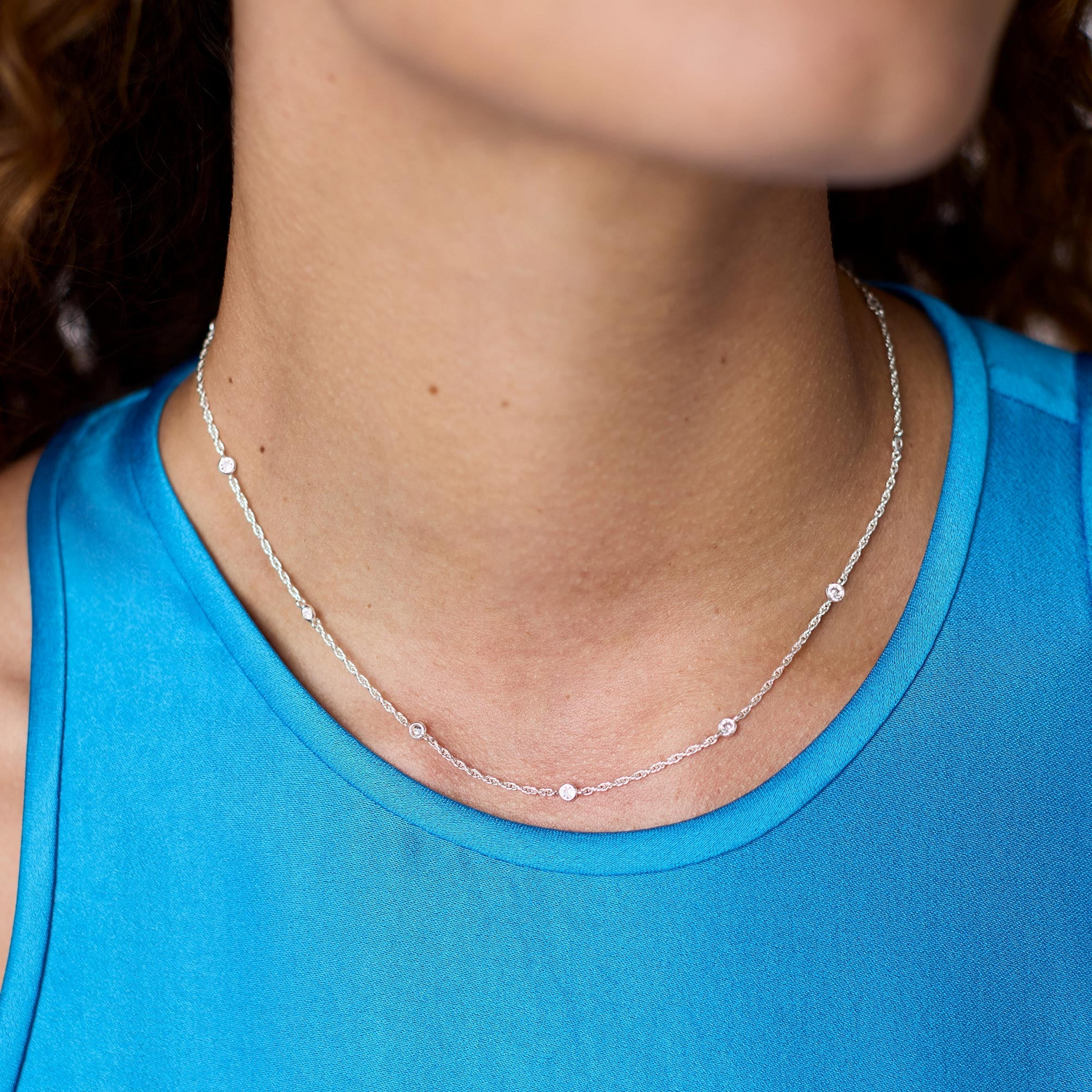 Celeste Delicate Station Necklace - Silver - Cubic Zirconia