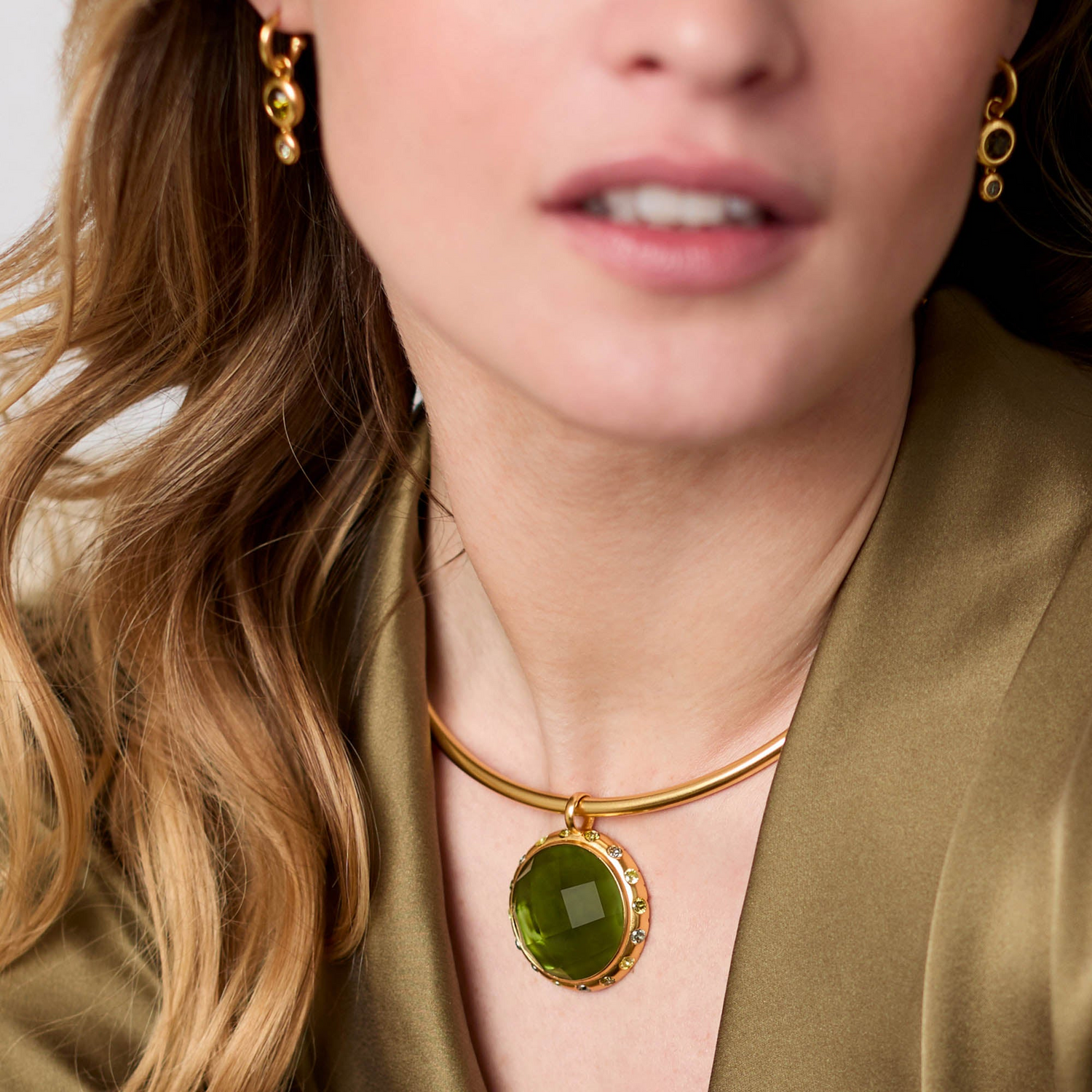 Rainbow Statement Necklace - Iridescent Palmetto Green with Shades of Jade halo