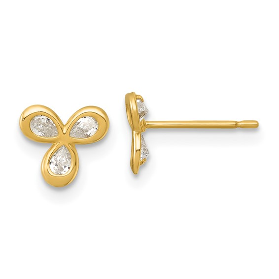 14K Yellow Gold Polished Triple Cubic Zirconia Post Stud Earrings