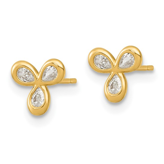 14K Yellow Gold Polished Triple Cubic Zirconia Post Stud Earrings
