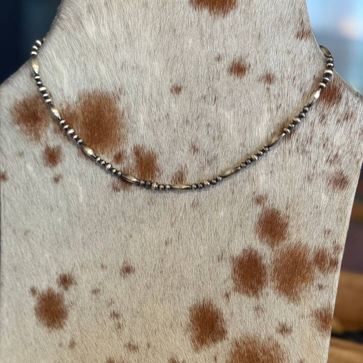 Sterling Silver Pearl Necklace with Torpedo Beads