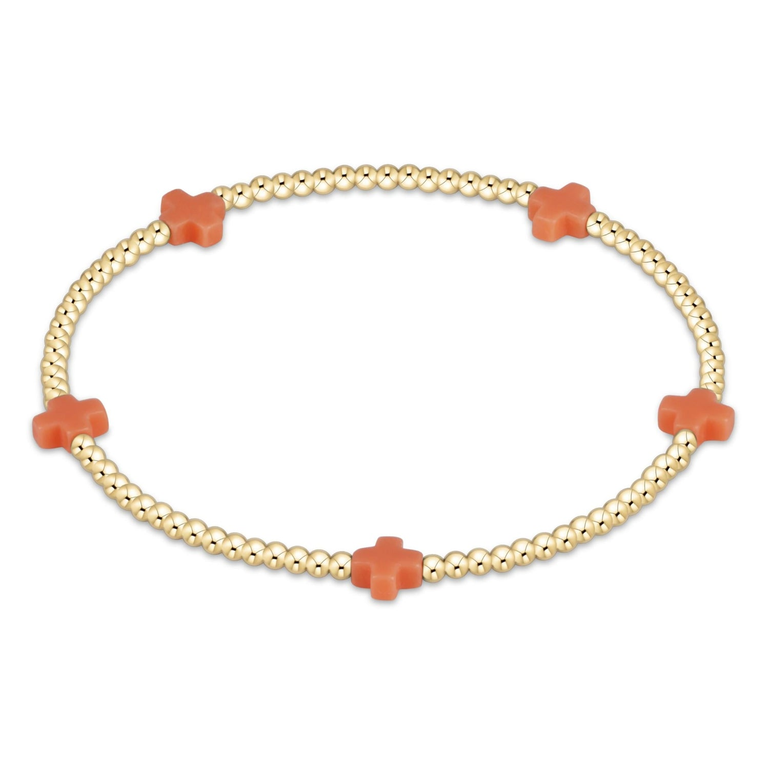 2mm Bead and Cross Bracelet- Coral