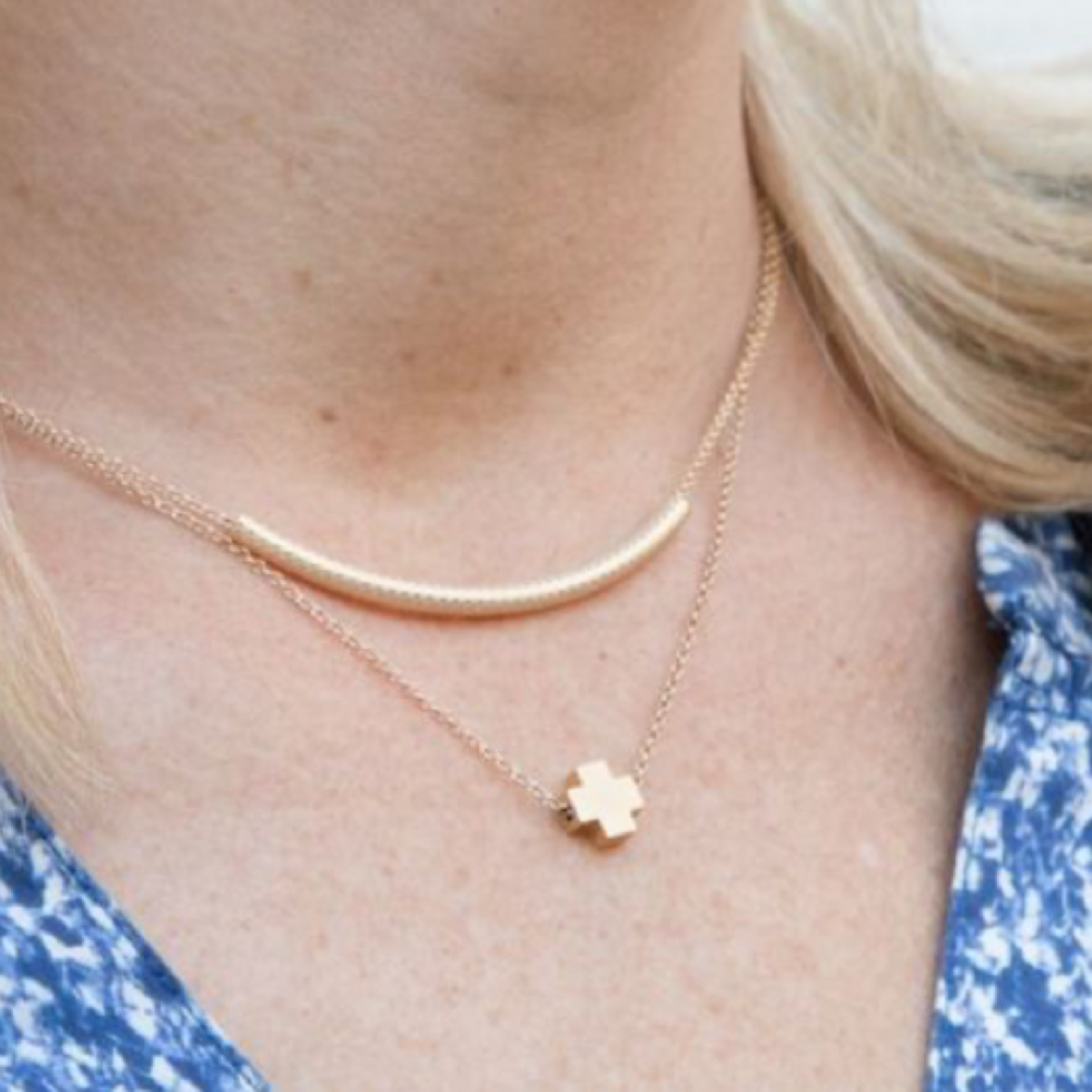 16" Necklace Gold - Bliss Bar Textured Gold