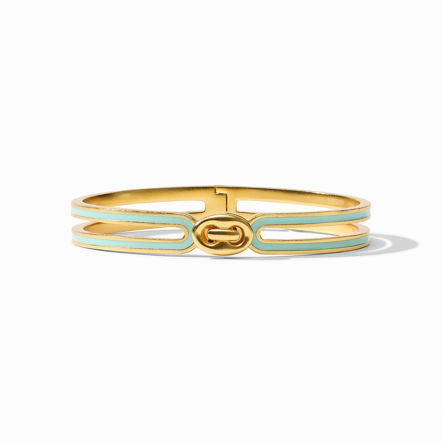 Laguna Enamel Hinge Bangle - Gold & Aqua Enamel