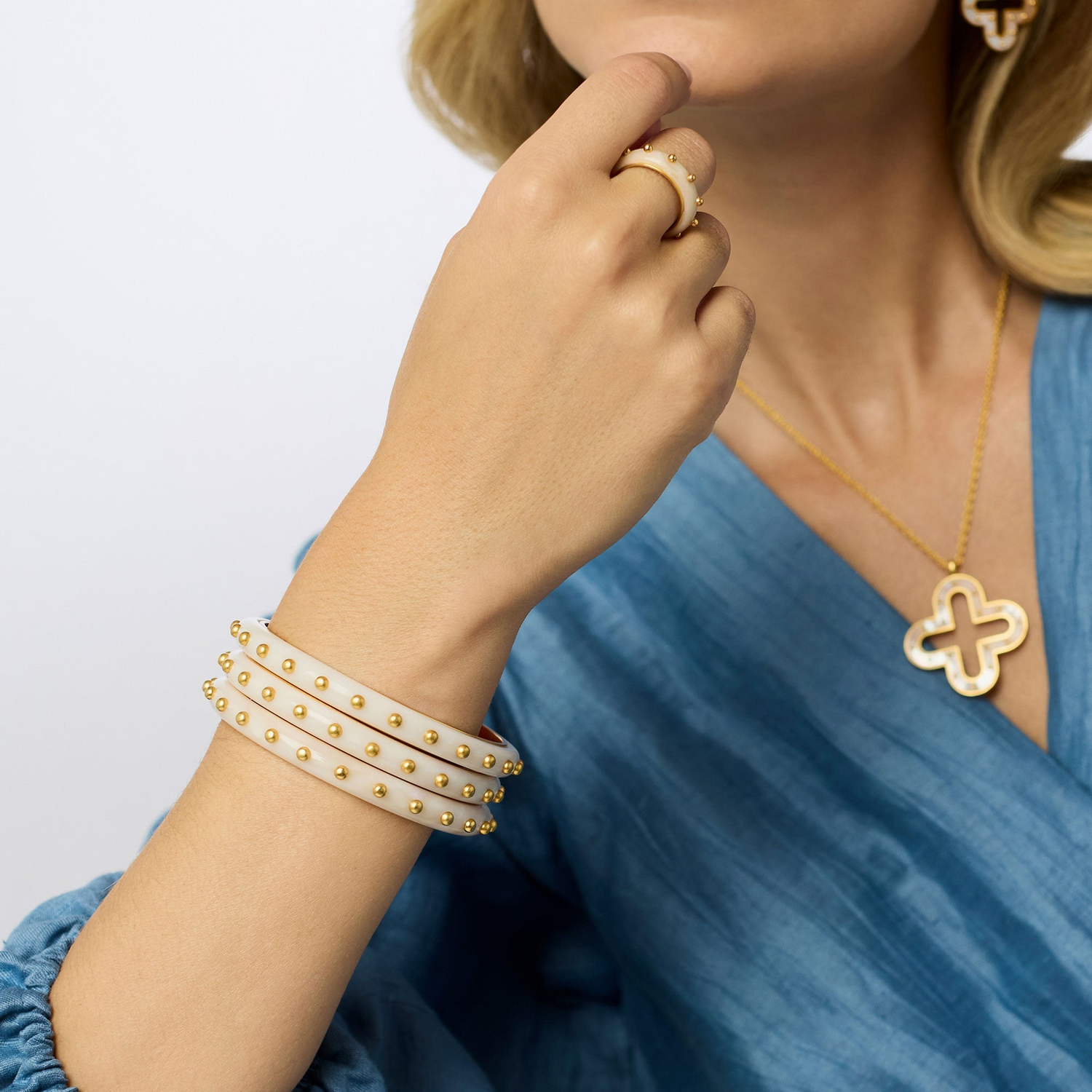 Colette Bangle - Gold & Alabaster - Large