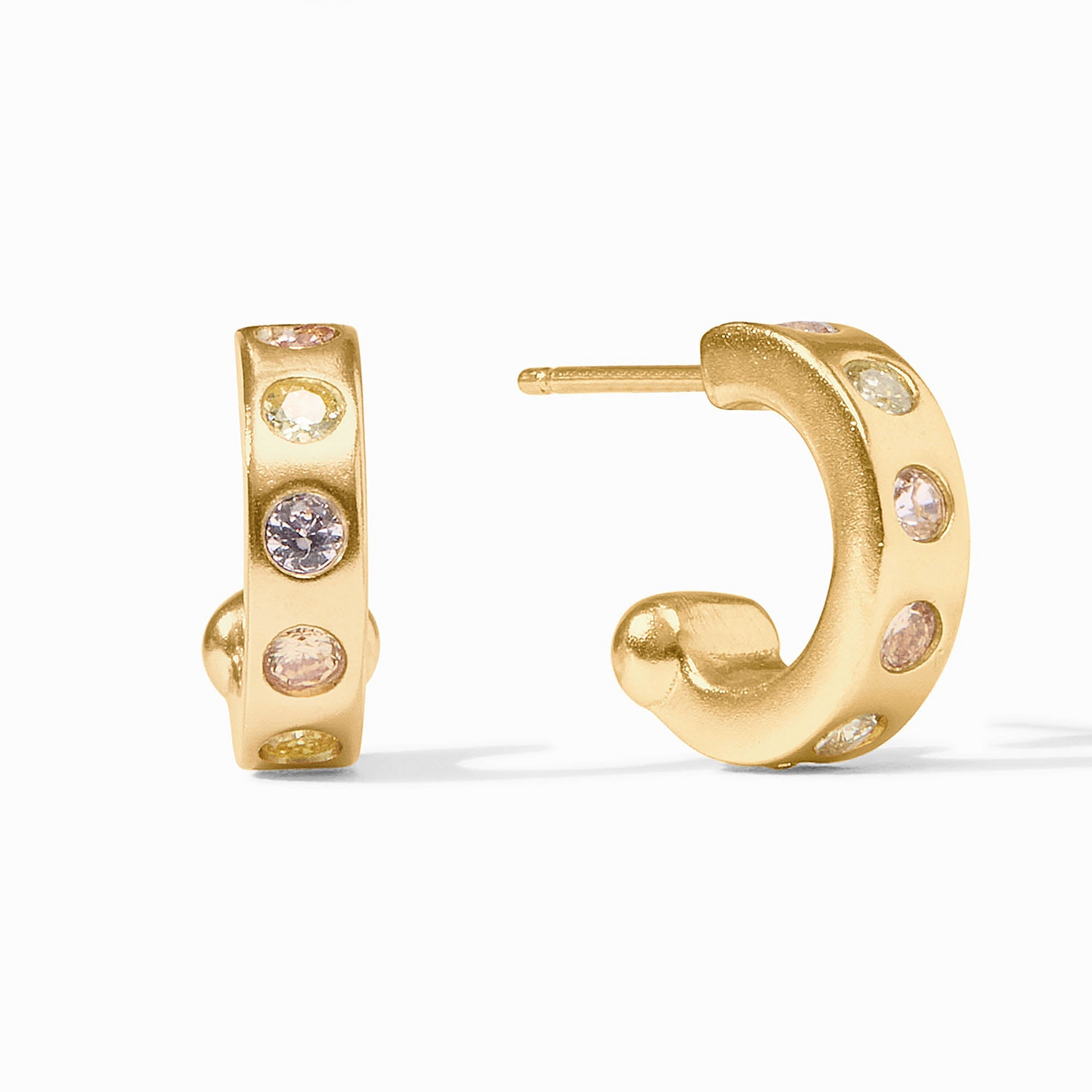 Rainbow Hoop & Charm Earring - Gold & Iridescent Montana Blue with Blue Twilight halo