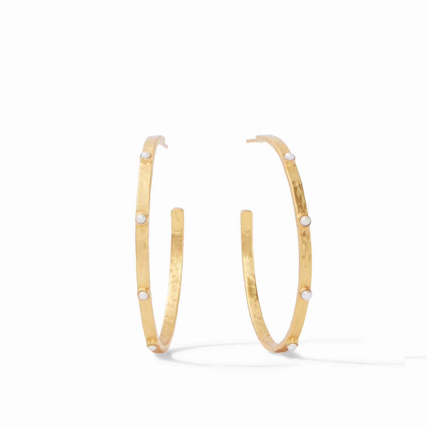 Crescent Stone Hoop- Gold & Pearl - Large