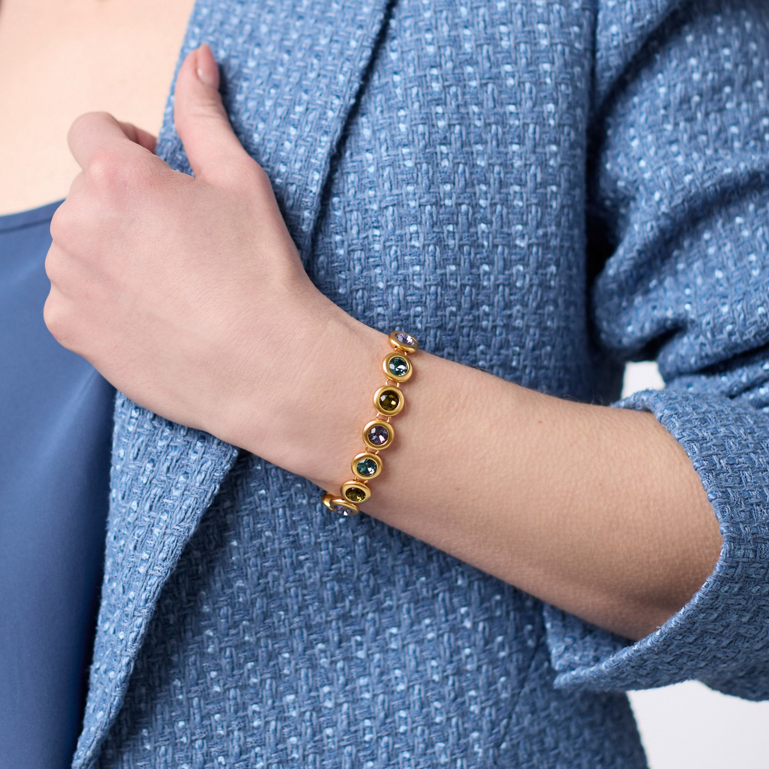Rainbow Tennis Bracelet - Gold & Blue Twilight