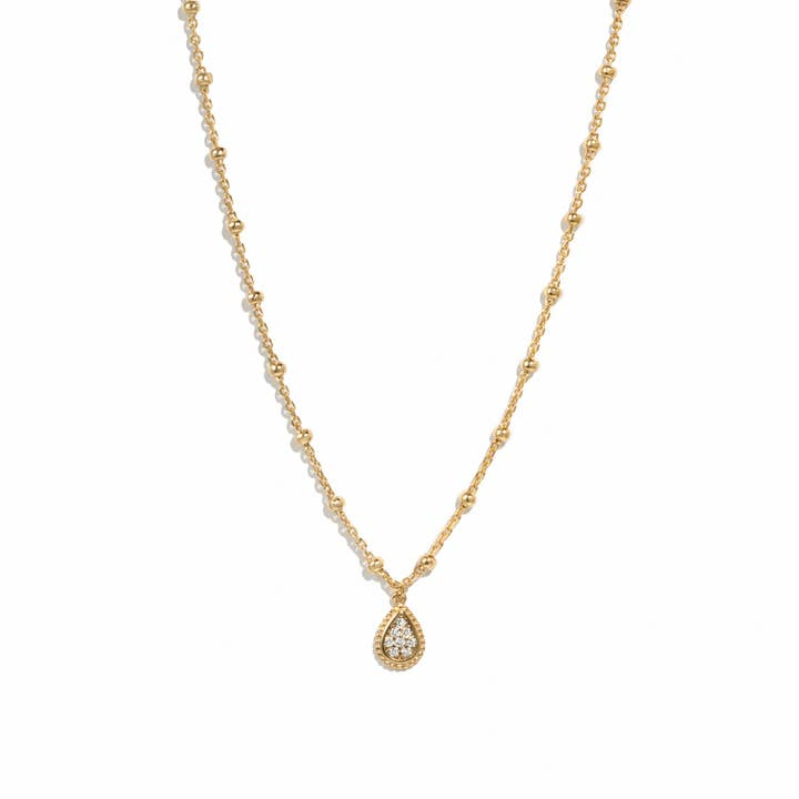CZ Beaded Tear Drop Necklace
