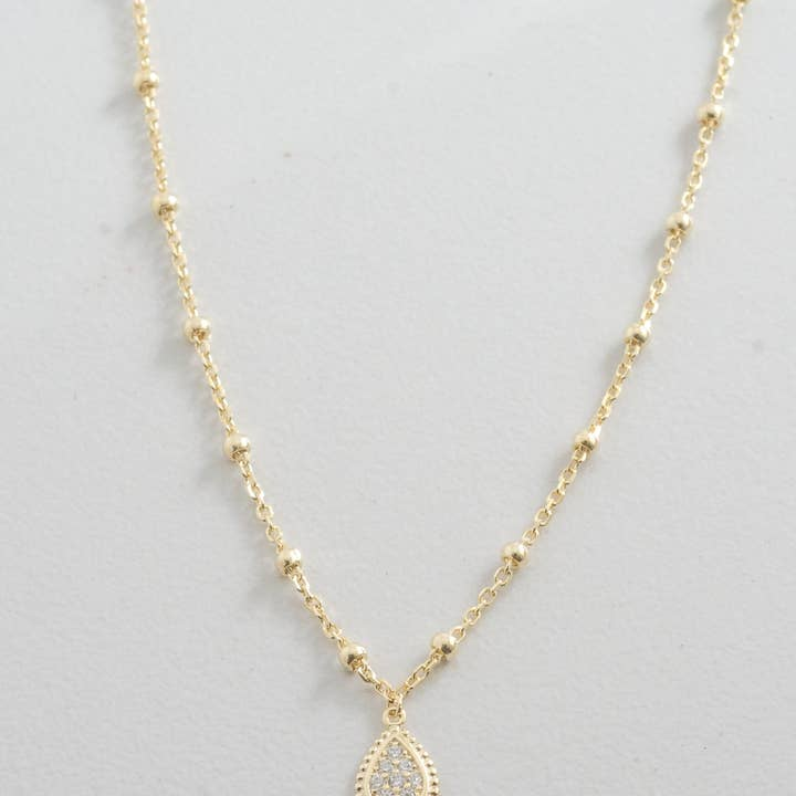 CZ Beaded Tear Drop Necklace