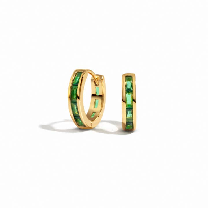 CZ Emerald Baguette Huggies