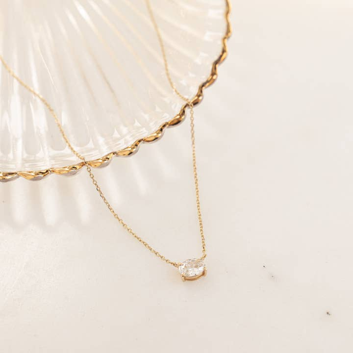 CZ Oval Pendant Necklace
