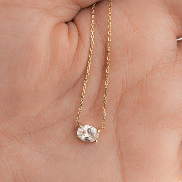 CZ Oval Pendant Necklace