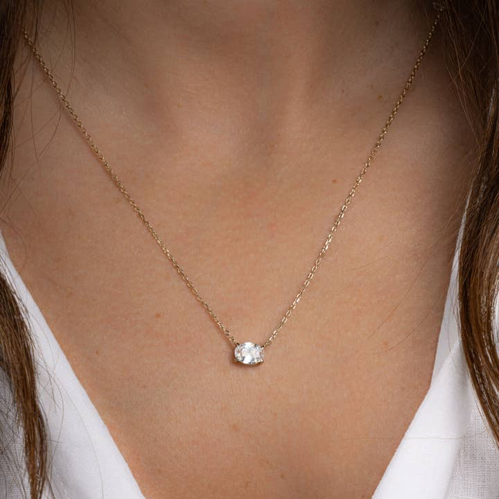 CZ Oval Pendant Necklace