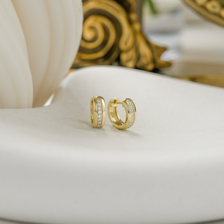 Stripe CZ Diamond Huggie Earrings