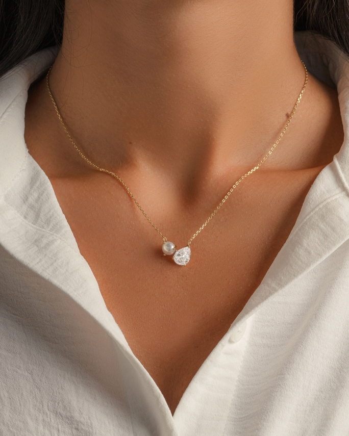 Toi Et Moi CZ and Pearl Necklace