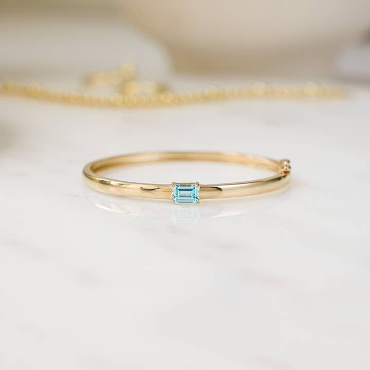 CZ Aquamarine Baguette Bangle