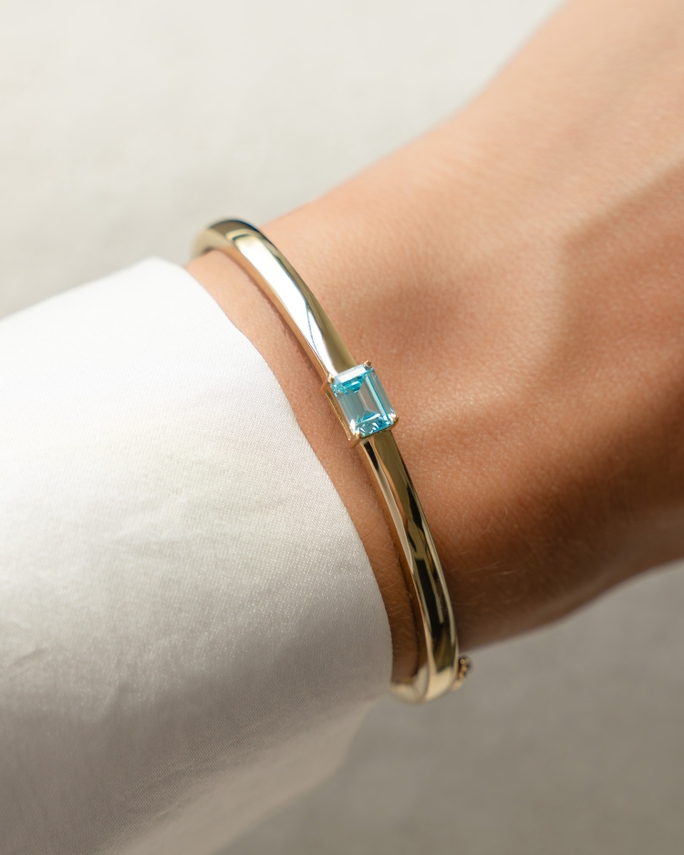 CZ Aquamarine Baguette Bangle