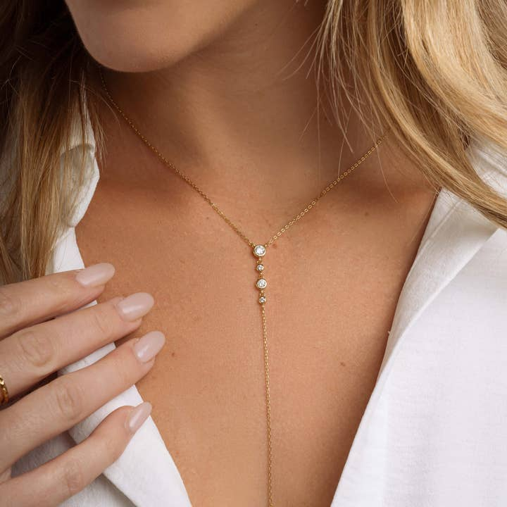 CZ Bezel Lariat Necklace