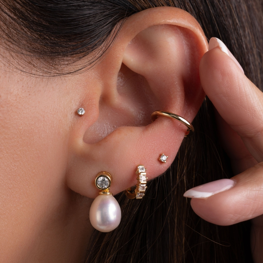 CZ Bezel & Pearl Drop Earrings