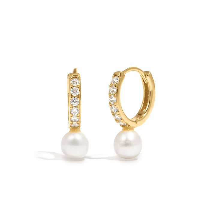 CZ Diamond Pearl Huggies