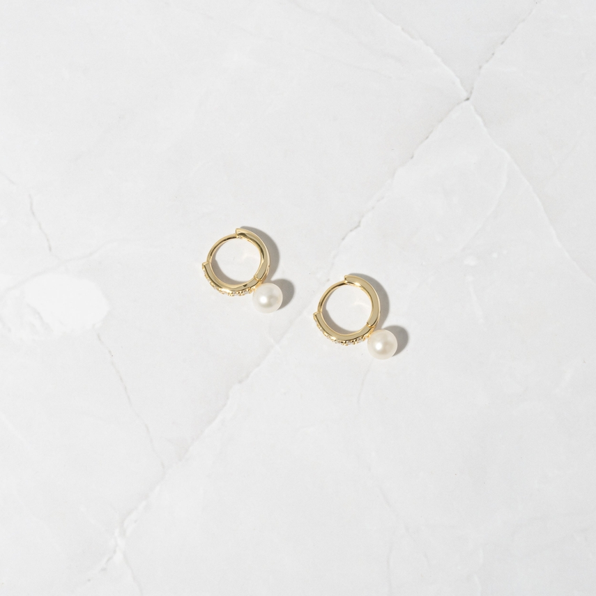 CZ Diamond Pearl Huggies