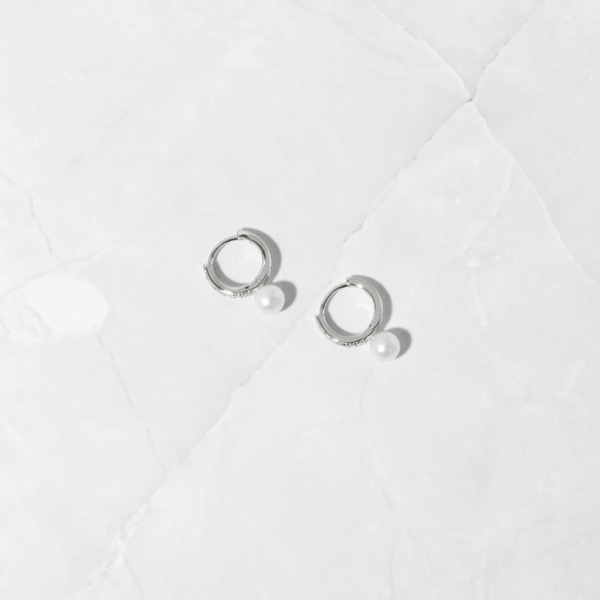 CZ Diamond Pearl Huggies