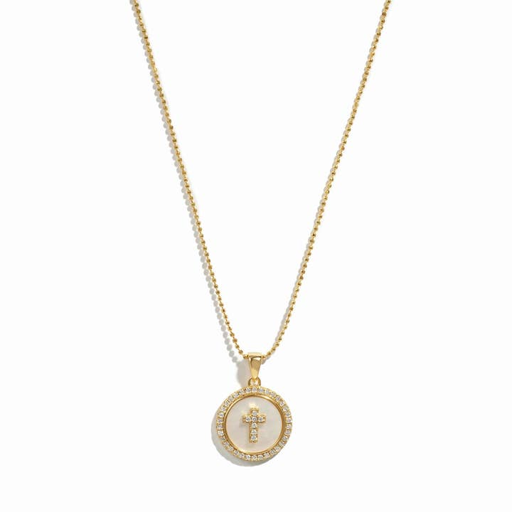 Mother of Pearl and CZ Cross Necklace