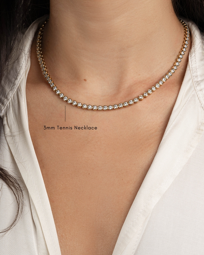 Round CZ Bezel Tennis 18" Necklace
