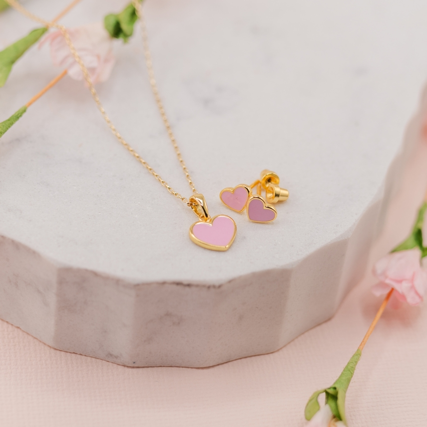 Gold Plated Light Pink Heart 14" Necklace