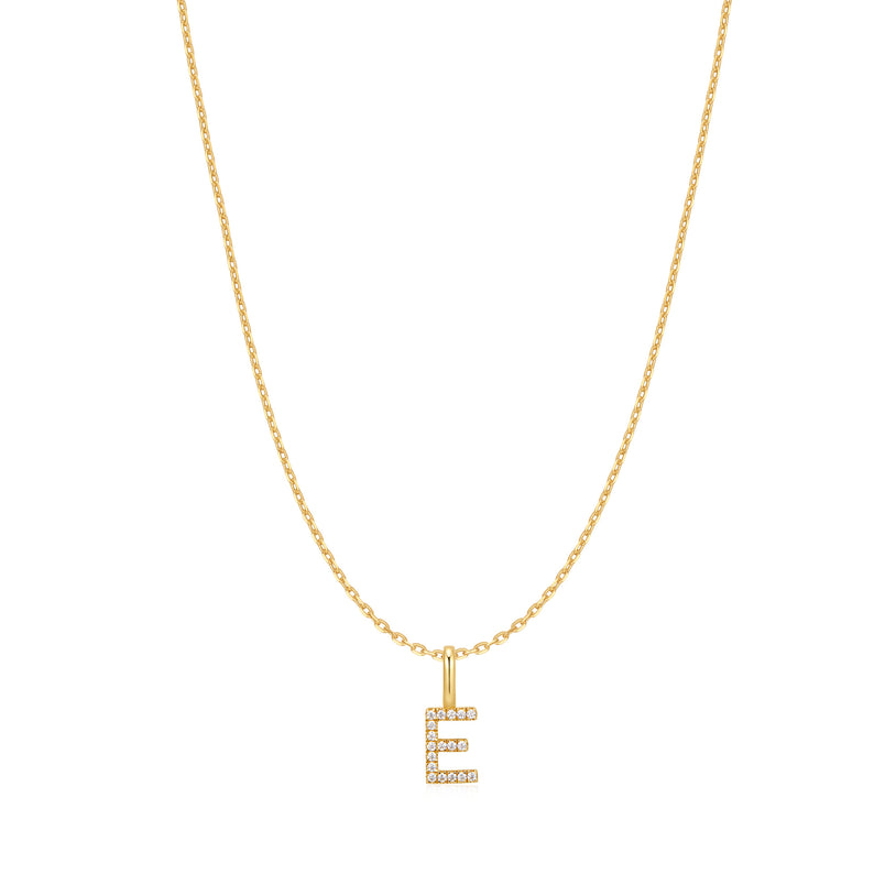 Starlit Drops Gold Letter "E" Initial Necklace