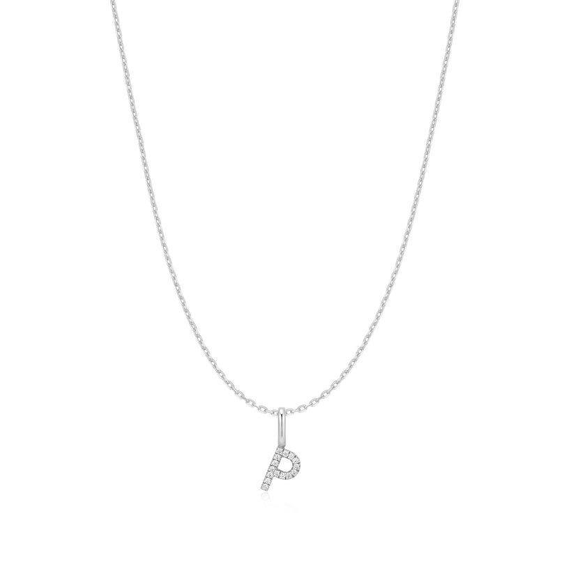 Starlit Drops Silver Letter "P" Initial Necklace