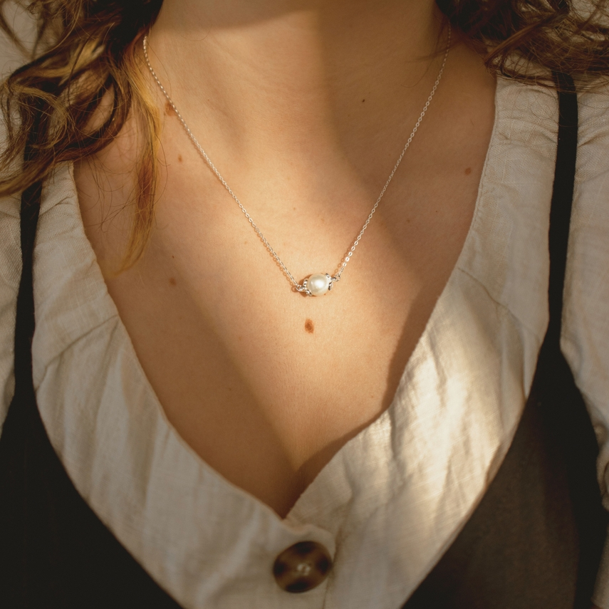 Gift For Mother of the Bride Wedding Day - Pearl and Sterling Silver Necklace
