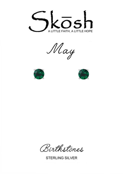 Sterling Silver 4mm Birthstone Stud Earrings- May