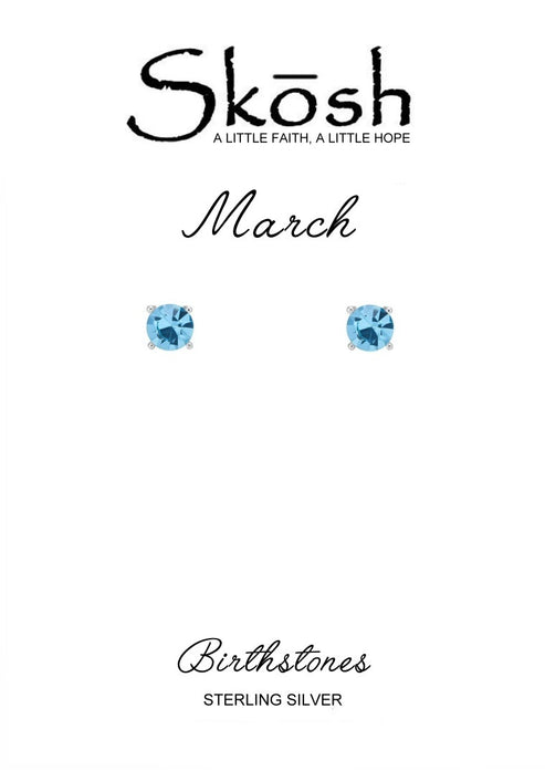Sterling Silver 4mm Birthstone Stud Earrings- March