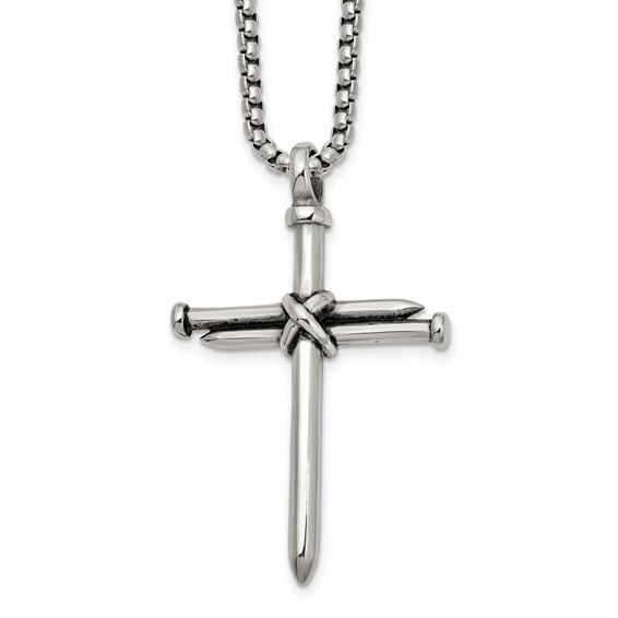 Cross of Nails Pendant on a 22 inch Flat Wheat Chain Necklace
