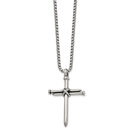 Cross of Nails Pendant on a 22 inch Flat Wheat Chain Necklace