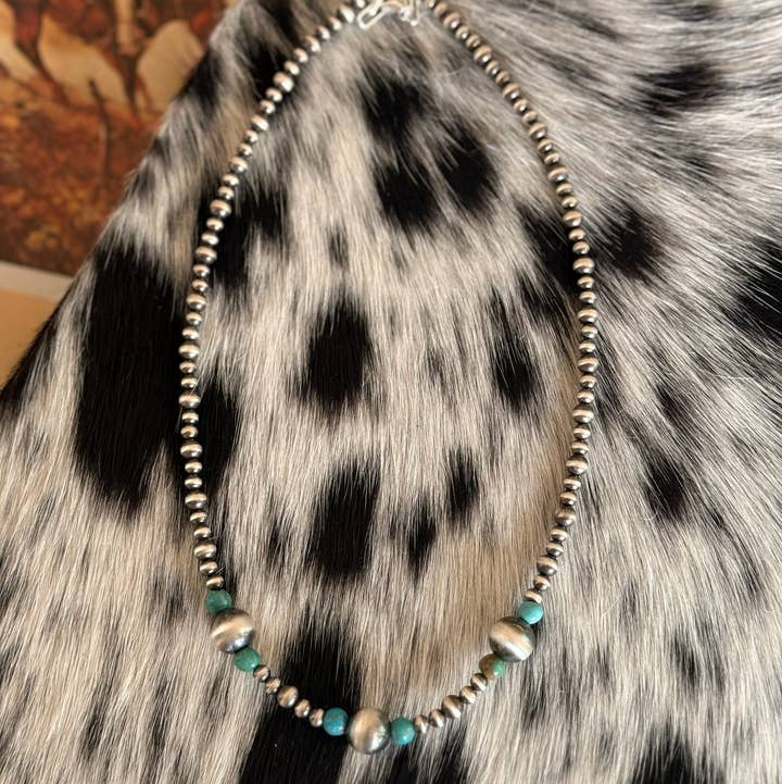 10mm Sterling Silver Necklace with Turquoise Beads