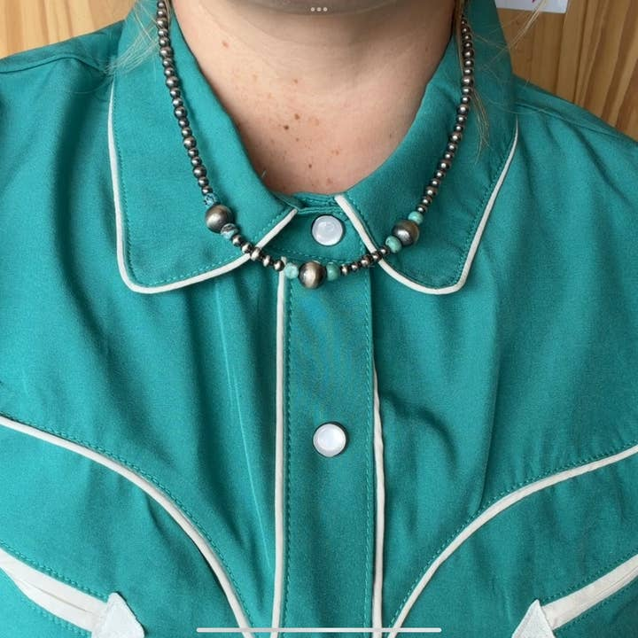 10mm Sterling Silver Necklace with Turquoise Beads