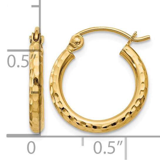 10K Yellow Gold Diamond-cut 2mm Round Tube Hoop Earrings