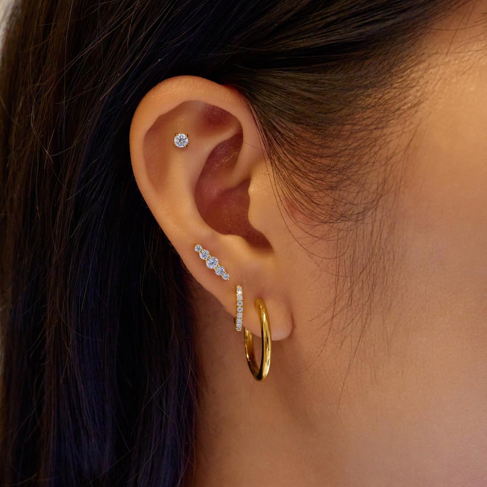 Ear Edit Gold Sparkle Round Barbell Single Earring