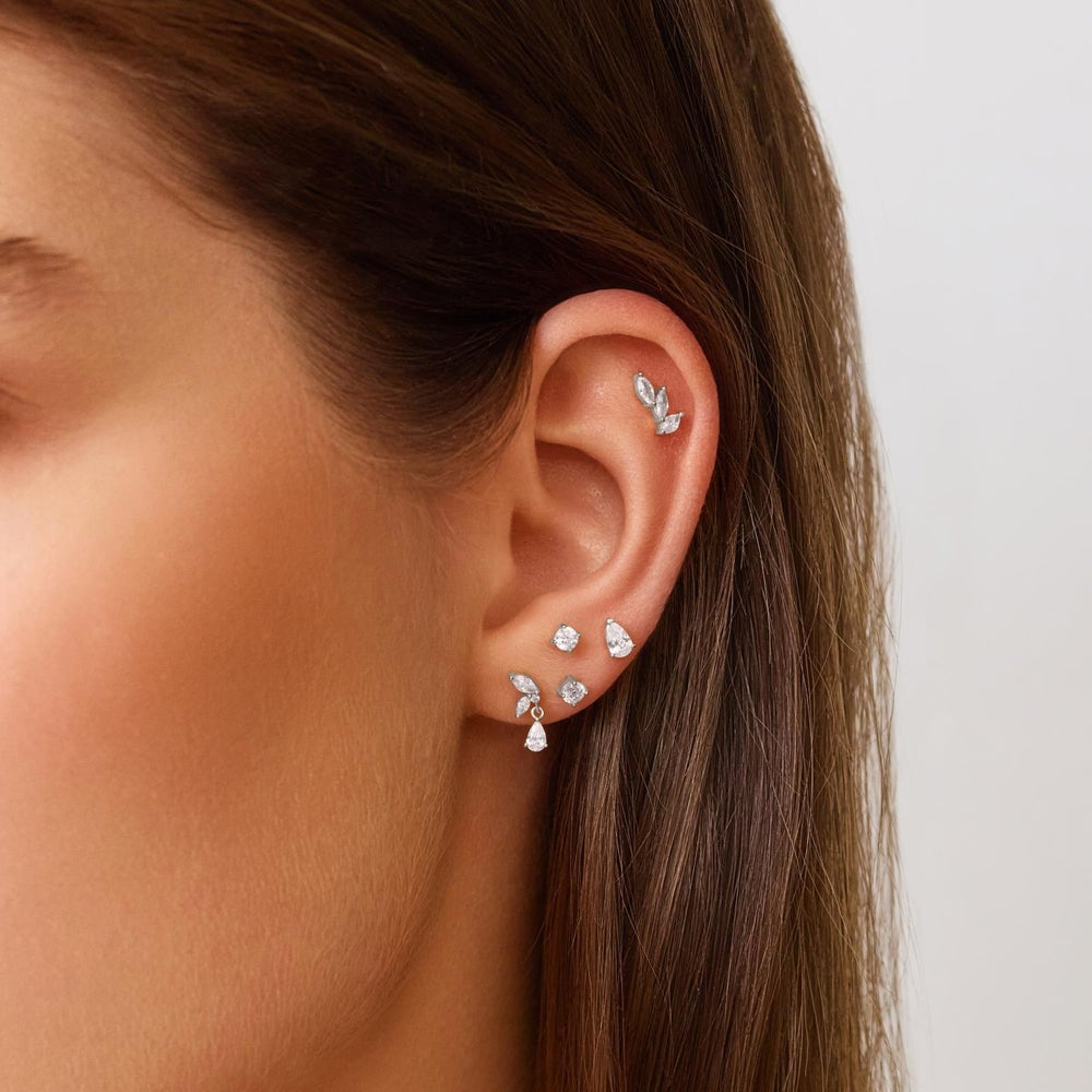 Ear Edit Silver Triple Marquise Barbell Single Earring