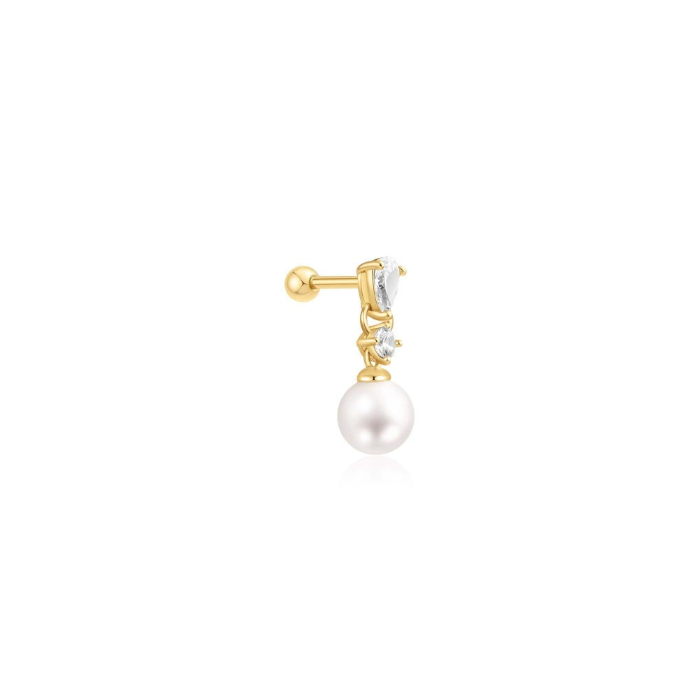 Ear Edit Gold Shell Pearl Dangling Barbell Single Earring