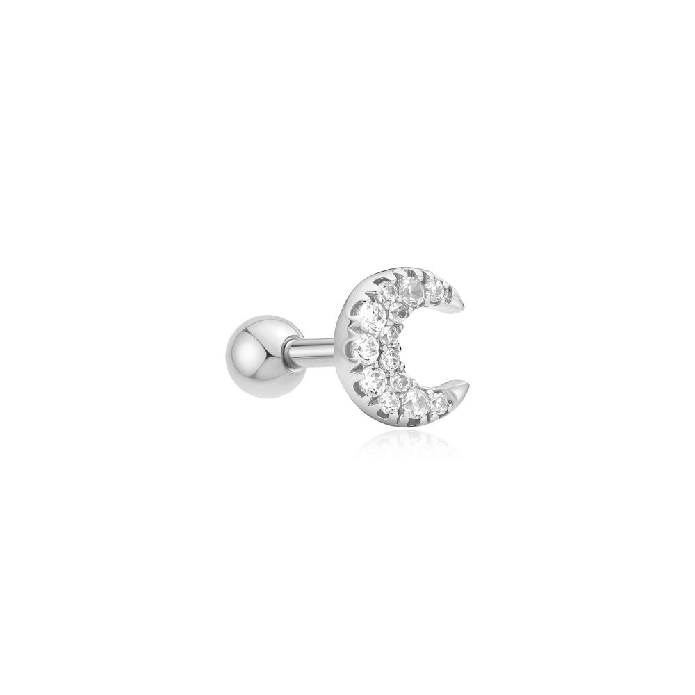 Ear Edit Silver Pave Crescent Moon Barbell Single Earring