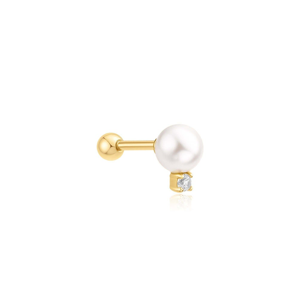 Ear Edit Gold Shell Pearl with Sparkling Accent Barbell Single Earring