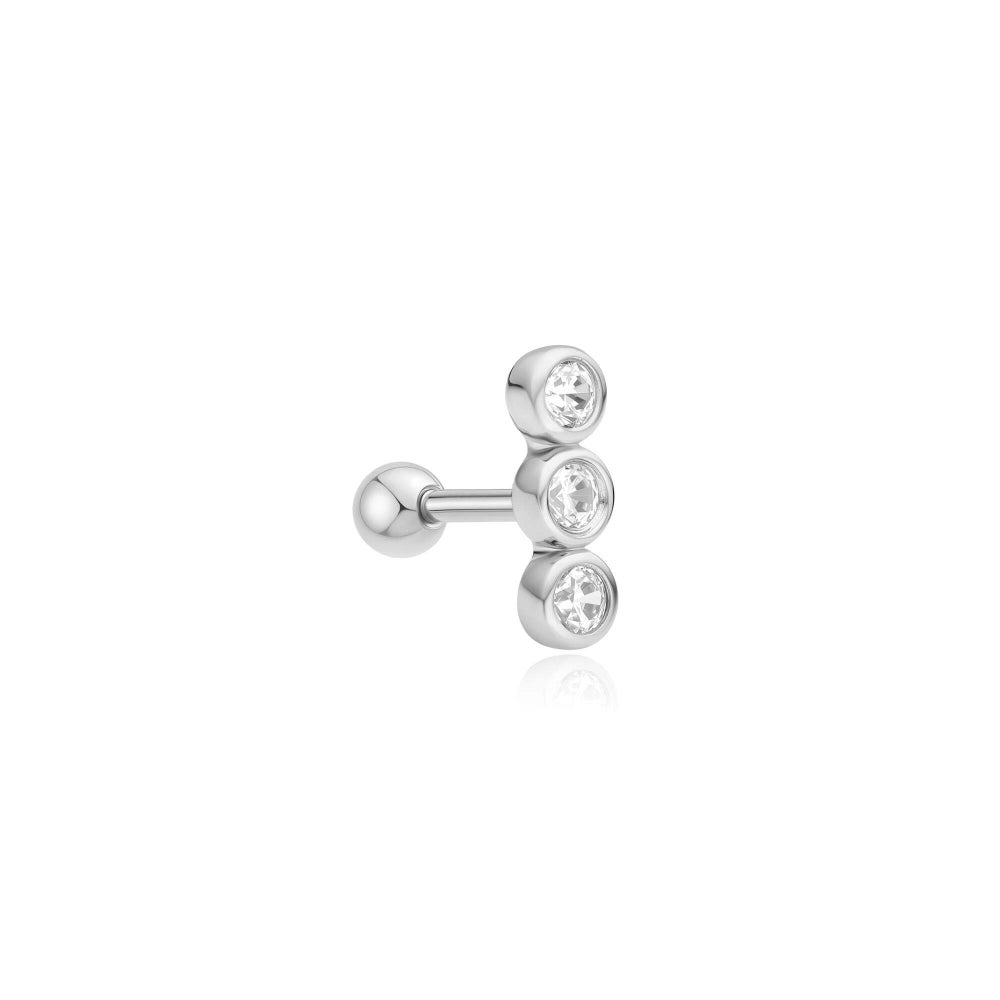 Ear Edit Silver Triple Stone Bezel Barbell Single Earring
