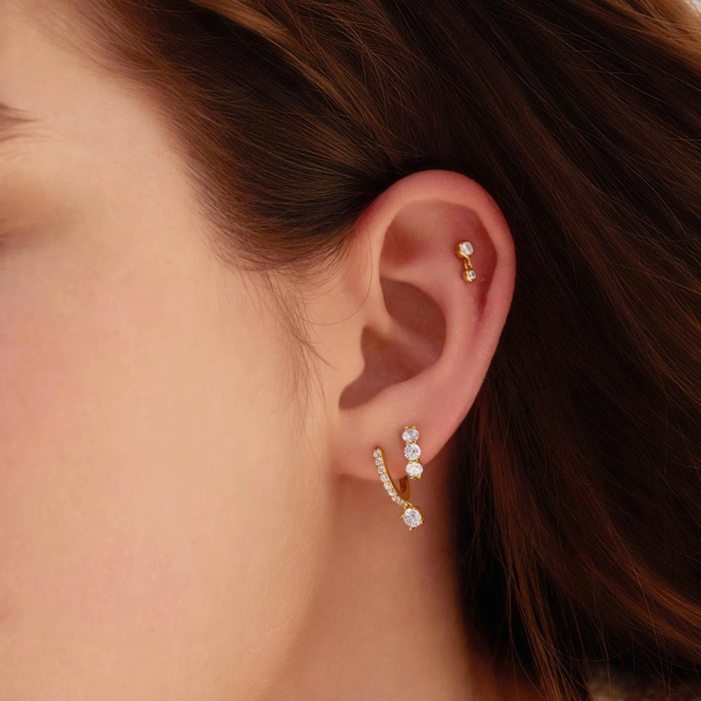 Ear Edit Gold Bezel Dangle Barbell Single Earring