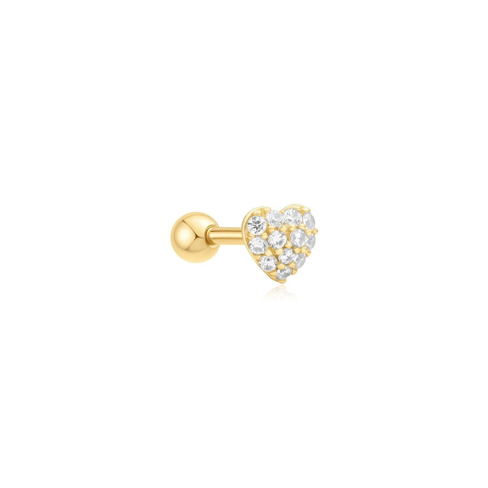 Ear Edit Gold Pave Heart Barbell Single Earring